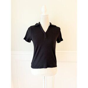 Old Navy Black Ribbed Stretch Polo Shirt S